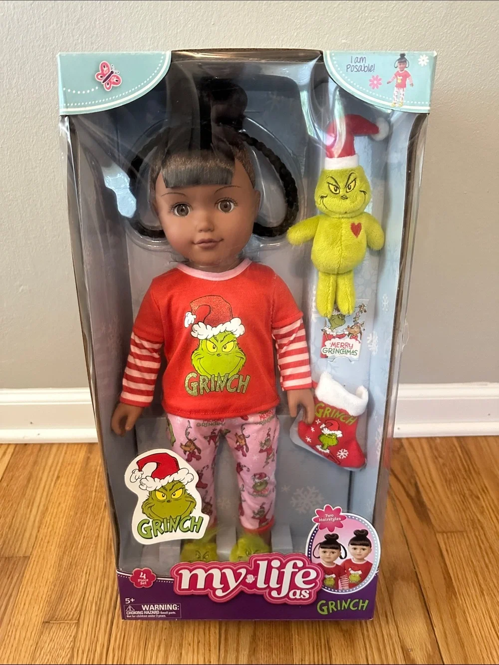 My Life As Doll with Red Grinch Outfit and Pink Pajama Pants